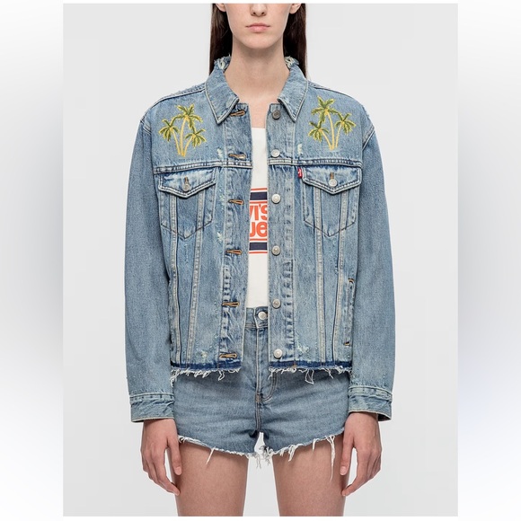 Levi's Jackets & Blazers - Levi's Ex Boyfriend Trucker Jean Jacket Palm Trees NWT